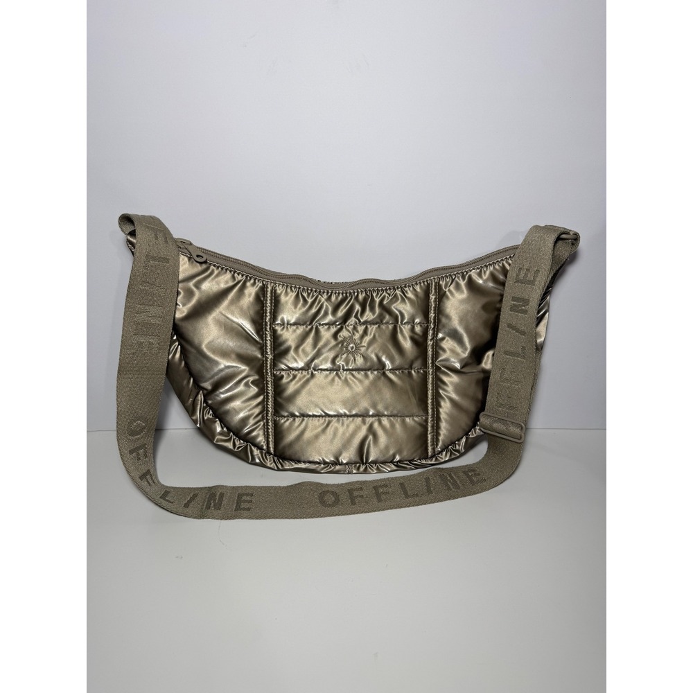 Aerie OFFLINE Puff Love Crescent Crossbody Bag Metallic Champagne Gold Quilted‎